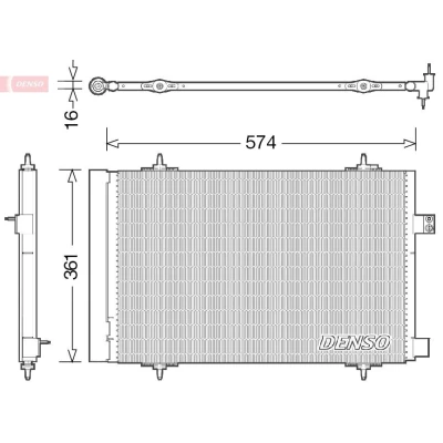 Kuva DENSO DCN21019 Ilmastoinnin Lauhdutin Vedenerottimella 574x361x16 R 134a 574 PEUGEOT: 407 SW, 508 I CITROËN: C5 III Farmari, 3