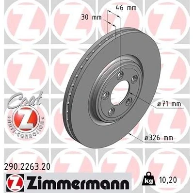Kuva ZIMMERMANN COAT Z 290.2263.20 Jarrulevyt 326 30 5/5 5 108 tuuletettu sisältä pinnoitettu hiiliteräs JAGUAR: XF Sedan, S Type, XJ Sedan