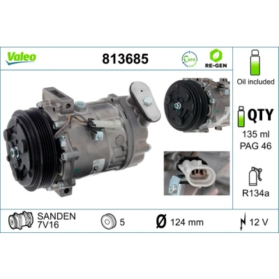 Kuva VALEO 813685 Ilmastoinnin Kompressori 7V16 12 PAG 46 R 134a kompressoriöljyllä REMANUFACTURED OPEL: Vectra C Sedan