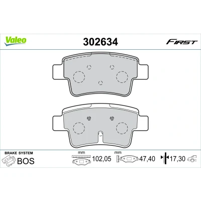 Kuva VALEO 302634 Jarrupalat Taka akseli Ilman kulumisenilmaisinta Huudonvaimennuspellillä OPEL: Corsa D Hatchback, FIAT: Grande Punto Hatchback