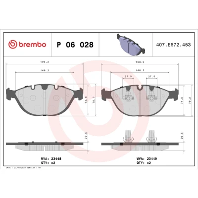 Kuva BREMBO P 06 028 Jarrupalat Kulumisenilmaisemelle Männän lukoilla Ilman tarvikkeita BMW: X5