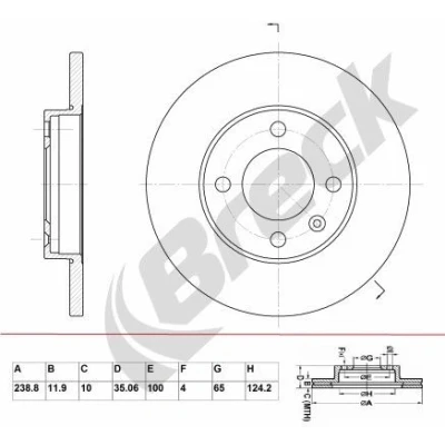 Kuva BRECK BR 011 SA100 Jarrulevyt 238,8 11,9 4 täysi pinnoitettu ilman laakeria VOLKSWAGEN: GOLF 3, 2, Caddy 1 Pickup, SEAT: Córdoba I Sedan, Ibiza 2