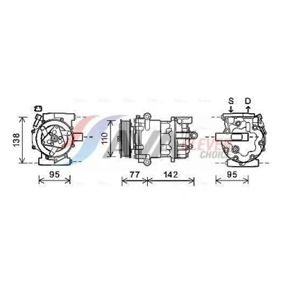 Kuva AVA COOLING SYSTEMS FDAK470 Ilmastoinnin Kompressori SD7V16 12V PAG 46 R134a kompressoriöljyllä, magneettikytkimellä, Diodilla