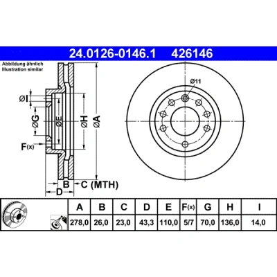 Kuva ATE 24.0126 0146.1 Jarrulevyt 278,0 26,0 5 110,0 Tuuletettu pinnoitettu Seostettu / hiilletty OPEL: Corsa D Hatchback