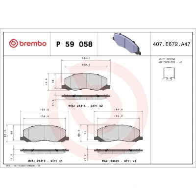 Kuva BREMBO P 59 058 Jarrupalat akustisella kulumavaroittimella Huudonvaimennuspellillä Tarvikkeilla OPEL: Insignia A Sports Tourer, Hatchback