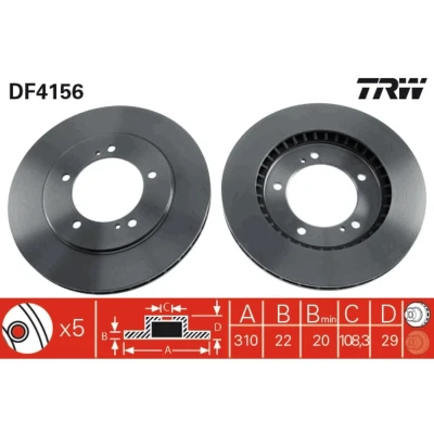 Kuva TRW DF4156 Jarrulevyt 310 22 5 140 Tuuletettu Lakattu SUZUKI: Grand Vitara 1 SUV, 2 I SUV