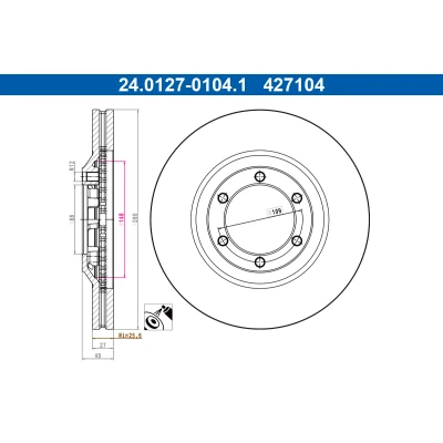 Kuva ATE Jarrulevy ISUZU: D Max II Pick up, 1 Pickup 280,0mm 27,0mm 6 109,0mm Tuuletettu pinnoitettu 24.0127 0104.1 Jarrulevyt
