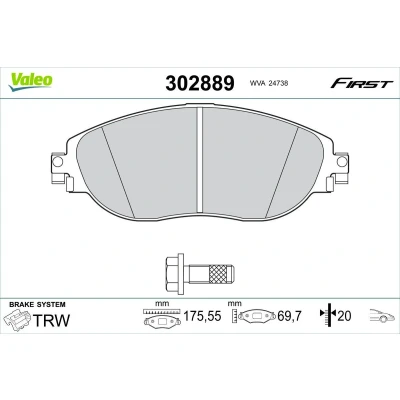 Kuva VALEO 302889 Jarrupalat Etuakseli Ilman kulumisenilmaisinta Ruuveilla, Huudonvaimennuspellillä VOLKSWAGEN: Passat B8 Variant, Sedan