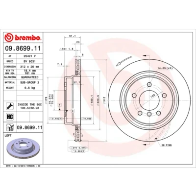 Kuva BREMBO COATED DISC LINE 09.8699.11 Jarrulevyt 312 20 5 tuuletettu sisältä pinnoitettu hiiliteräs Ruuveilla BMW: 3 Cabriolet, Sedan, Coupe