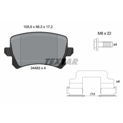 Kuva TEXTAR 2448302 Jarrupalat Ei kulumisenilmaisimelle Jarrusatulan ruuveilla Tarvikkeilla VOLKSWAGEN: Passat B6 Variant, B7 Variant