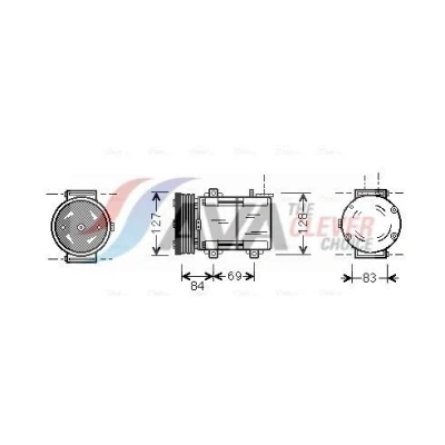 Kuva AVA COOLING SYSTEMS FDAK167 Ilmastoinnin Kompressori FS10 12V PAG 46 R134a kompressoriöljyllä, magneettikytkimellä, ilman diodia