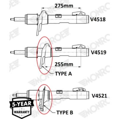 Kuva MONROE V4518 Iskunvaimentimet Kaasupaine Kaksiputki Joustintuki Tappi ylhäällä, Purisitin alhaalla FORD: Transit V363 Bussi