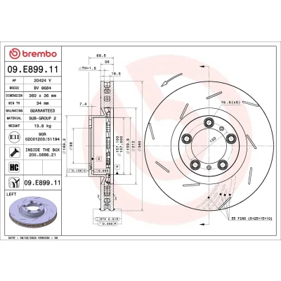 Kuva BREMBO Jarrulevy PORSCHE: Panamera 360mm 36mm 5 tuuletettu sisältä, lovella 09.E899.11 Jarrulevyt