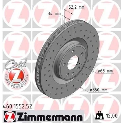 Kuva ZIMMERMANN SPORT COAT Z 460.1552.52 Jarrulevyt 350 34 6/5 5 112 tuuletettu sisältä, reijitetty pinnoitettu hiiliteräs PORSCHE: Macan