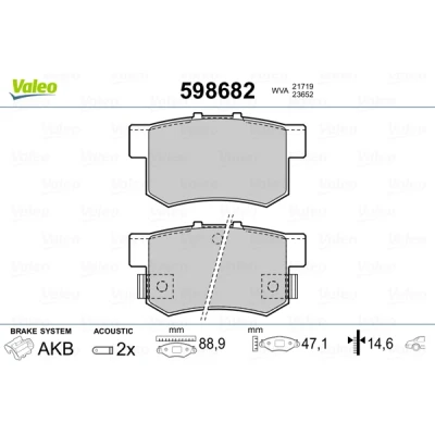 Kuva VALEO 598682 Jarrupalat Taka akseli Sis. kulumisenilmaisimen Huudonvaimennuspellillä HONDA: Accord 7 Limousine, Tourer, CR V 2