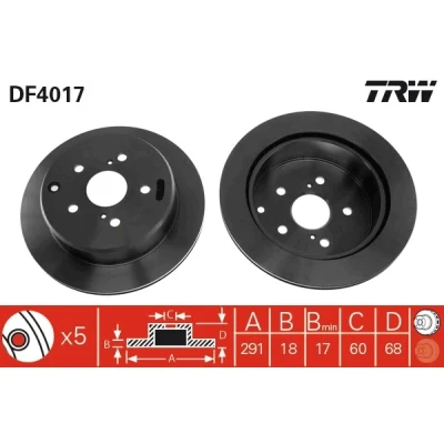 Kuva TRW DF4017 Jarrulevyt 291 18 5 114 Tuuletettu Lakattu TOYOTA: Supra III, Previa / Estima I
