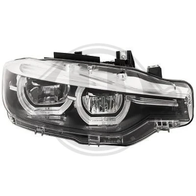 Kuva DIEDERICHS 1217982 Ajovaloumpio Oikea LED Päiväajovalolla (LED) Oikeanpuoleiselle liikenteelle Valokorkeussäätimen moottorilla