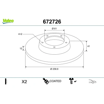 Kuva VALEO Jarrulevy RENAULT: CLIO 2, TWINGO 3, 1, DACIA: SANDERO 2 Etuakseli 259mm 12mm 4 aukko täysi pinnoitettu 672726 402065345R,6001547683