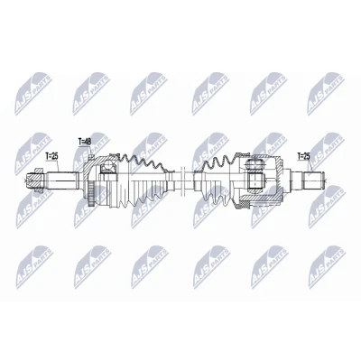 Kuva NTY NPW HY 629 Vetoakseli Etuakseli, vasen 645mm