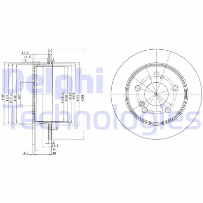 Kuva DELPHI BG2291 Jarrulevyt 258 9 5 täysi rasvattu käsittelemätön ilman pyöränlaakeria, ABS sensorirengasta MERCEDES BENZ: W124 Sedan, 190