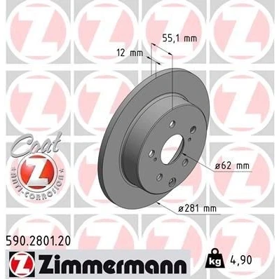 Kuva ZIMMERMANN COAT Z 590.2801.20 Jarrulevyt 281 12 8/5 5 114 täysi pinnoitettu TOYOTA: RAV4 III SUV, IV SUV