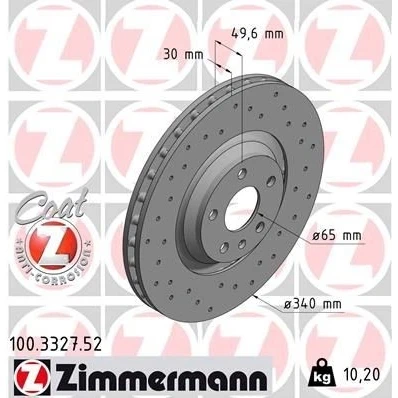 Kuva ZIMMERMANN SPORT COAT Z 100.3327.52 Jarrulevyt 340 30 6/5 5 112 Tuuletettu, ulko, reijitetty pinnoitettu hiiliteräs AUDI: TT Coupe