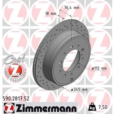 Kuva ZIMMERMANN SPORT COAT Z 590.2817.52 Jarrulevyt 345 18 13/5 5 150 tuuletettu sisältä, reijitetty pinnoitettu TOYOTA: Land Cruiser 200