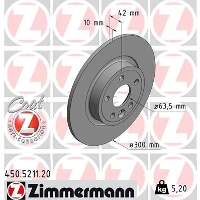 Kuva ZIMMERMANN COAT Z 450.5211.20 Jarrulevyt 300 10 6/5 5 108 täysi pinnoitettu JAGUAR: