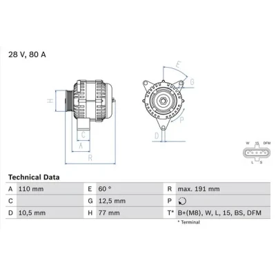 Kuva BOSCH 0 986 042 380 Laturi 28V 80A