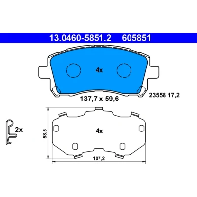 Kuva ATE 13.0460 5851.2 Jarrupalat akustisella kulumavaroittimella Huudonvaimennuspellillä SUBARU: Impreza II Sedan, I Farmari