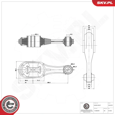 Kuva ESEN SKV 75SKV079 Moottorin Kumityyny Takana Kumimetallilaakeri Alumiini, Kumi 248mm 55mm RENAULT: MEGANE 3 Coupe
