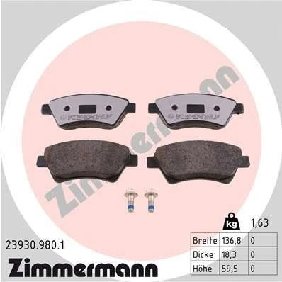 Kuva ZIMMERMANN 23930.980.1 Jarrupalat Ruuveilla Valokuva vastaa toimituslaajuutta RENAULT: MEGANE 2 Kombi, GRAND SCENIC 2,