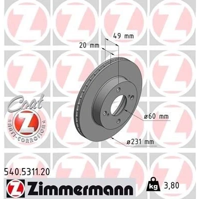 Kuva ZIMMERMANN COAT Z 540.5311.20 Jarrulevyt 231 20 6/4 4 100 tuuletettu sisältä pinnoitettu