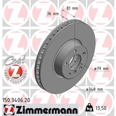 Kuva ZIMMERMANN COAT Z 150.3406.20 Jarrulevyt 348 36 6/5 5 120 tuuletettu sisältä pinnoitettu hiiliteräs BMW: 7