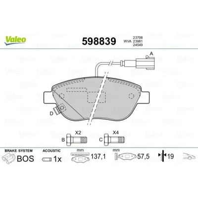 Kuva VALEO 598839 Jarrupalat Etuakseli Sis. kulumisenilmaisimen varmistusruuvisarjalla, Huudonvaimennuspellillä Liukuraiteilla OPEL: Corsa D Hatchback