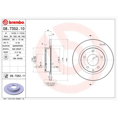 Kuva BREMBO COATED DISC LINE 08.7352.11 Jarrulevyt 261 10 5 täysi pinnoitettu MAZDA: 626 V Sedan, Hatchback, Farmari