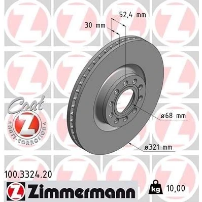 Kuva ZIMMERMANN COAT Z 100.3324.20 Jarrulevyt 321 30 10/5 5 112 tuuletettu sisältä pinnoitettu hiiliteräs AUDI: A6 C5 Avant, Sedan