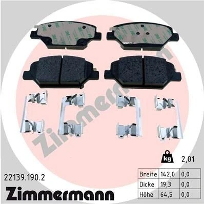 Kuva ZIMMERMANN 22139.190.2 Jarrupalat akustisella kulumavaroittimella Valokuva vastaa toimituslaajuutta, liukulevyllä OPEL: Insignia B Grand Sport