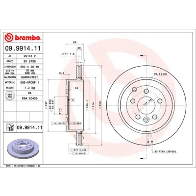 Kuva BREMBO COATED DISC LINE 09.9914.11 Jarrulevyt 302 20 5 tuuletettu sisältä pinnoitettu LAND ROVER: Freelander 2 SUV