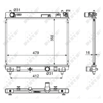 Kuva NRF 53667 Jäähdytin Alumiini 479 350 16 Jäähdytysrivat juotetut TOYOTA: Yaris II Hatchback