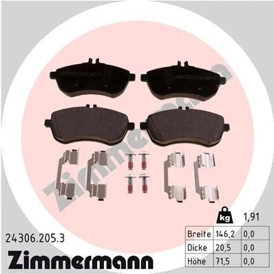 Kuva ZIMMERMANN 24306.205.3 Jarrupalat Kulumisenilmaisemelle Ruuveilla Valokuva vastaa toimituslaajuutta, Jousella MERCEDES BENZ: C sarja T modell