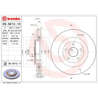 Kuva BREMBO COATED DISC LINE 09.N212.11 Jarrulevyt 360 32 5 tuuletettu sisältä pinnoitettu JEEP: GRAND CHEROKEE 3