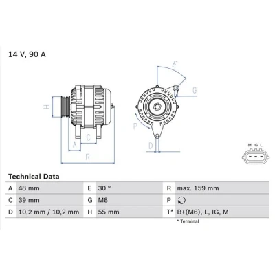 Kuva BOSCH 0 986 049 211 Laturi 14V 90A TOYOTA: Yaris I Hatchback