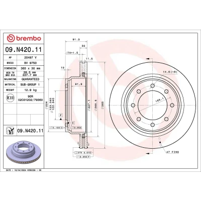 Kuva BREMBO Jarrulevy 365mm 30mm 8 tuuletettu sisältä pinnoitettu 09.N420.11 Jarrulevyt
