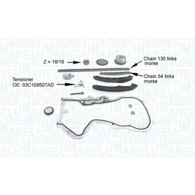 Kuva MAGNETI MARELLI 341500001210 Jakoketjusarja öljypumpun ketjulla Ruuveilla Ketju hiljainen, Yksinkertainen VOLKSWAGEN: Golf 5, Beetle Hatchback