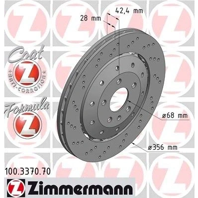 Kuva ZIMMERMANN FORMULA Z COAT 100.3370.70 Jarrulevyt 356 28 6/5 5 112 Tuuletettu, reijitetty, kaksiosainen jarrulevy pinnoitettu Seostettu / hiilletty