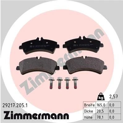 Kuva ZIMMERMANN 29217.205.1 Jarrupalat Kulumisenilmaisemelle Ruuveilla Valokuva vastaa toimituslaajuutta VOLKSWAGEN: Crafter 30 35 Bussi, 50 Van