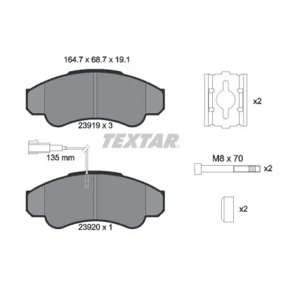 Kuva TEXTAR 2391901 Jarrupalat kulumisvaroitinkoskettimella Jarrusatulan ruuveilla Tarvikkeilla FIAT: Ducato III Flatbed Kuorma auto / Alusta