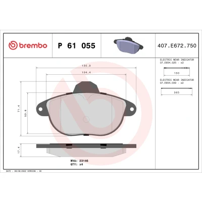Kuva BREMBO P 61 055 Jarrupalat Sis. kulumisenilmaisimen Ilman tarvikkeita CITROËN: Xantia Hatchback, Farmari