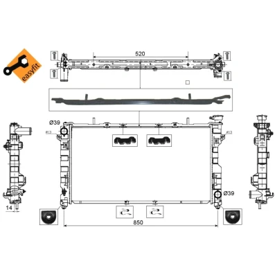 Kuva NRF EASY FIT 53734 Jäähdytin Alumiini 770 405 32 Kumihylsyllä Jäähdytysrivat juotetut CHRYSLER: VOYAGER 4
